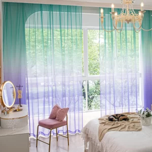 1pc 1.32mx1.6m Gradient Color Tulle Curtains for Living Room Decoration Modern Sheer Voile Window Drapes Eyelets Kitchen Bedroom