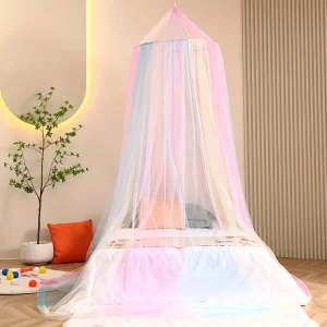 1pc Rainbow Canopy Bed Curtains Princess Style Bedroom Decor Woven Round Top Colorful Encrypted Dome Mosquito Net for Room Decor